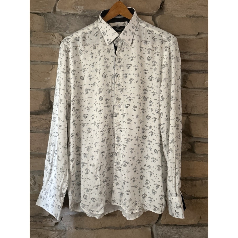 Amedeo Exclusive Men's XL White Dress Shirt Floral Print 100% Cotton Long Sleeve